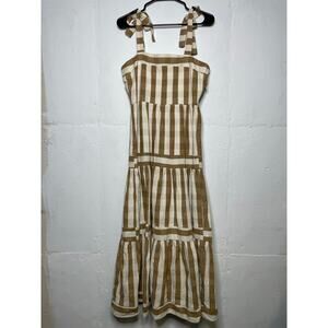 NEW Sadie and Sage Brown White Stripe Maxi Dress Tiered Size Small